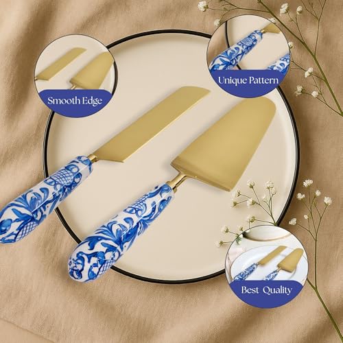 Image of RITUALISTIC Holland Printed Wooden Cake Stand with Metal Legs with Server | Elegant Cake Display for Decoration & Cutting | Round Dessert Tray for Cakes, Events, Birthdays & Home Decor