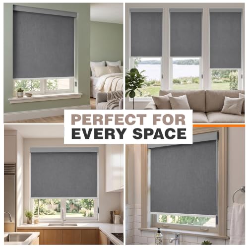 Image of Story@Home 100% Blackout Roller Blinds for Windows W 3 ft x H 7 ft | UV Protection & Thermal Insulated Fabric | Privacy Window Shades for Home & Office - Dark Grey