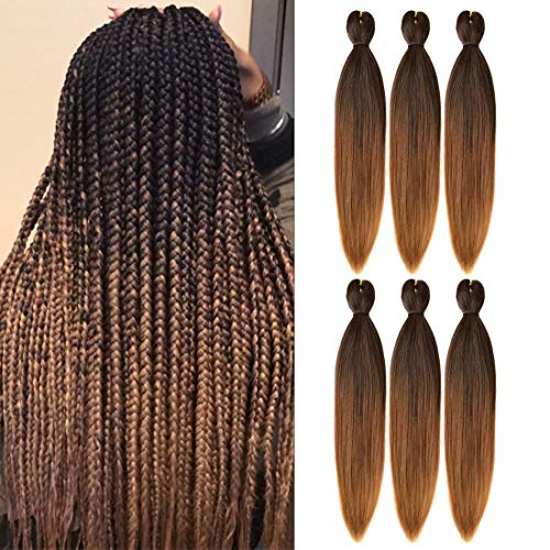 MeiQin Pre Stretched Braiding Hair 22" Yaki Texture Braid Hair Extensions 6Pcs/Lot Mixed Color Hot Water Setting Crochet Twist Hair (22 Inches, 1B/27/30)