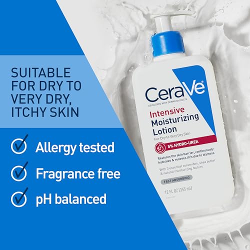 CeraVe Intensive Moisturizing Lotion, Hydro-Urea + Shea Butter, Body Lotion For Dry Skin, Relieves Signs Of Extra Dry Skin, Non Greasy Hydrating Cream For Rough, Tight, Red & Itchy Skin, 16oz