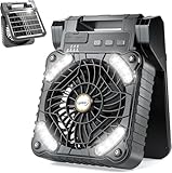 lynker Camping Fan Solar Powered with LED Lantern & Power Bank, Portable Rechargeable Battery Operated, 4 Speeds, 35dB Ultra-Quiet, 8H Timer, Foldable Fan for Tent, RV, Emergency, Hiking (Black)
