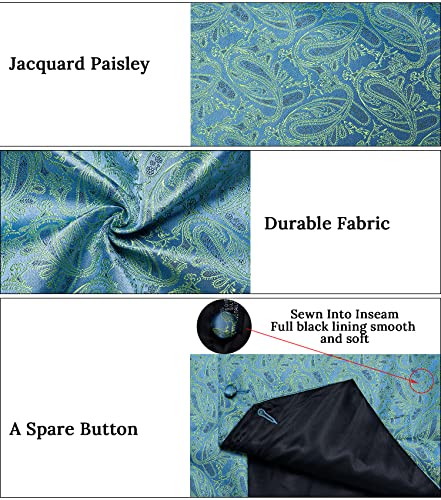 Image of DiBanGu Mens Paisley Suit Waistcoat,Silk Dress Vest and Bowtie Pocket Square Cufflinks with Lapel Pin Set for Wedding Tuxedo, Teal Green, Small