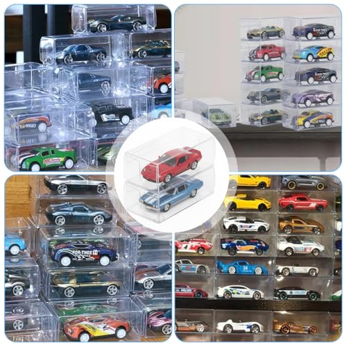 Image of HASTHIP 12Pcs Clear Display Case for 1: 64 Car Model Toy, Foldable PVC Dustproof Storage Box, DIY Car Stand Showcase for Mini Figures Collectibles, 30x40x82mm (Toy NOT Included)