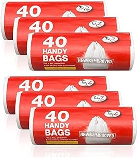 Tidyz 6 Packs Of 40 Handy Bags - Carrier Bags - Fits 15L Pedal Bin - Extra Strong Tie Handle 240 Bags In Total