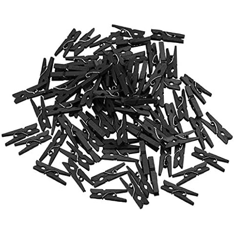 VOSAREA 100PCS Wooden Paper Clips Mini Versatile Clothespin Photo Clips Organizer Pegs Clips for Paper Photo Clothing Artwork - Black Cover