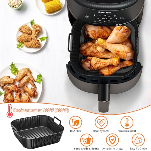 Dzpuhuojz 3pcs 4.7-6.2L Silicone Air Fryer Liner Suit for Philips Airfryer 6.2L (Na230/09; Na332/09), Ninja 6.2L (AF180UKCP AF140UK); Compatible with COSORI 4.7-6.2L, Tefal; Reusable Trays Accessories - Image 3