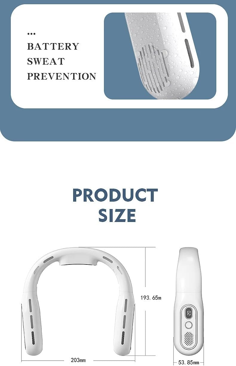 Diagram showing the dimensions of the Waillynice T68 neck fan.