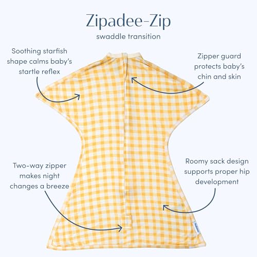 Image of SleepingBaby Bamboo Zipadee-Zip Transition Swaddle - EverSoft Starfish Design Breathable Wearable Blanket with Two-Way Zipper, Medium (6-12 months), Spice Gingham Check