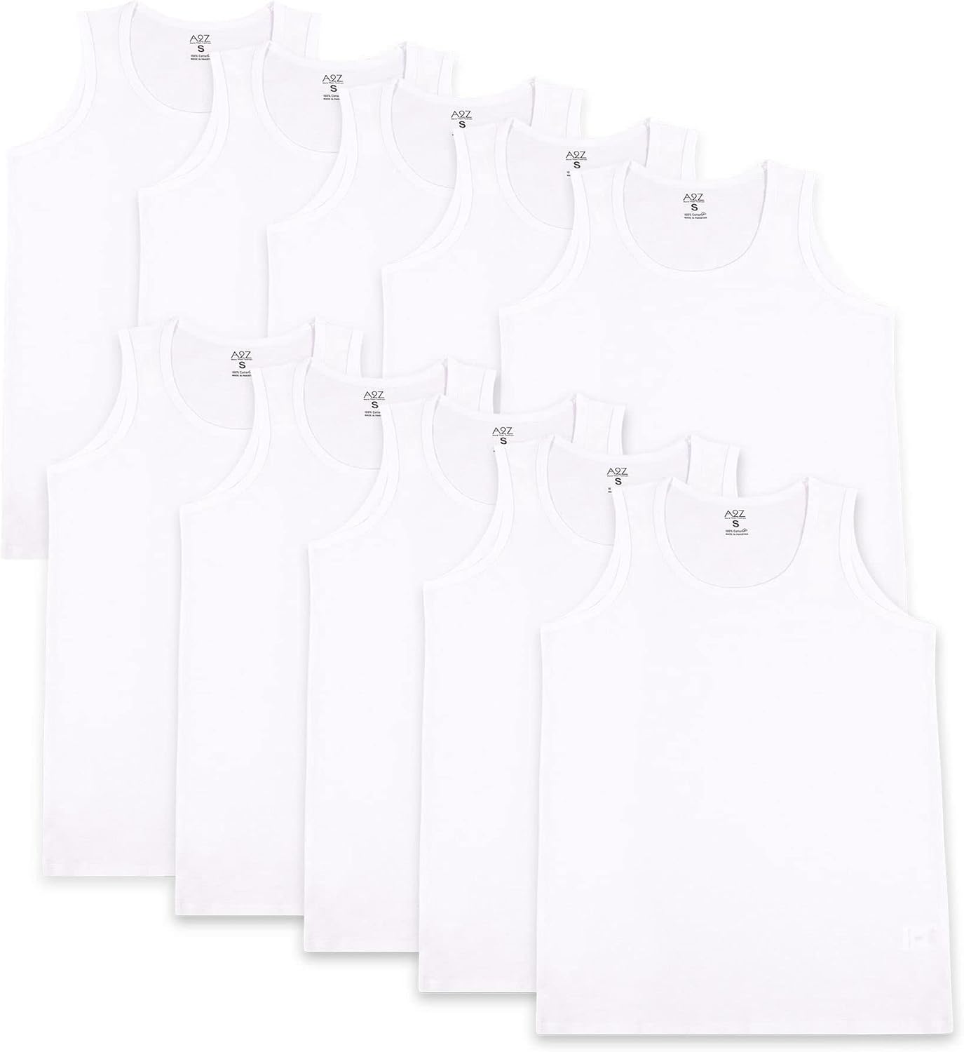 A2Z Mens Underwear Vest Soft 100% Combed Cotton Pack of 10 White Sleeveless Fashion Undershirt Vest for Mens