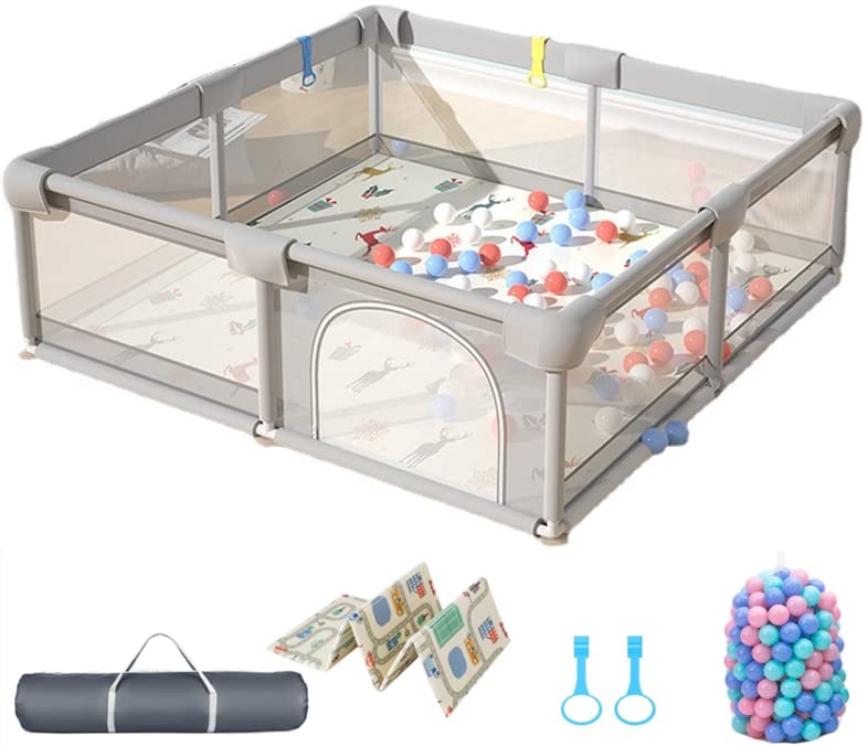 TDOO Baby Playpen Large with Mat, 80x60" Playpen for Babies and Toddlers, Safety Infant Activity Center Baby Play Pen with Zipper Gate, Sturdy Playpen with Balls & Accessories