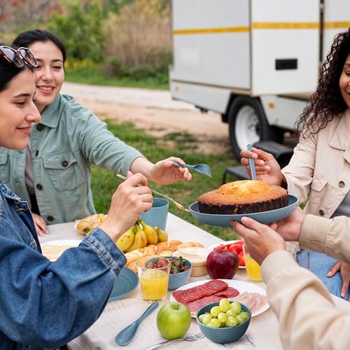 Belle Vous 4-tlg. Camping Geschirr aus Kunststoff - Campinggeschirr Set enthält Schüssel Teller Becher Messer Gabel Löffel - Camping-Geschirr Set - Picknick Geschirr - Navy Blau