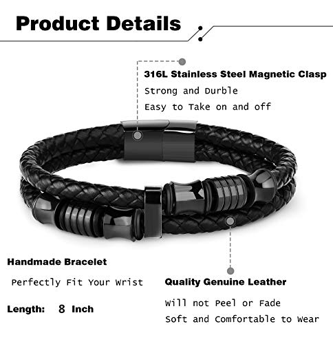 Fibo Steel 3 Pcs Stainless Steel Clasp Leather Bracelets For Men Wrap Braided Leather Bracelets Wrist Cuff Bangle 8.0 Inch #TOP2