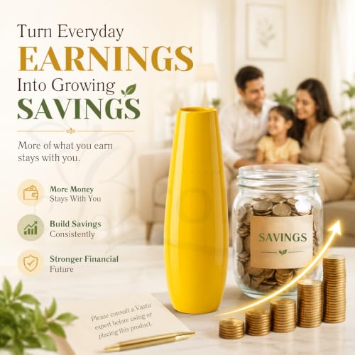 Image of Vastu Yellow Vase | Height - 35 cm Approx | Decorative Pot for Home & Office | Feng Shui Showpiece for Positive Energy, Prosperity & Good Luck | Resin Table Decor Gift