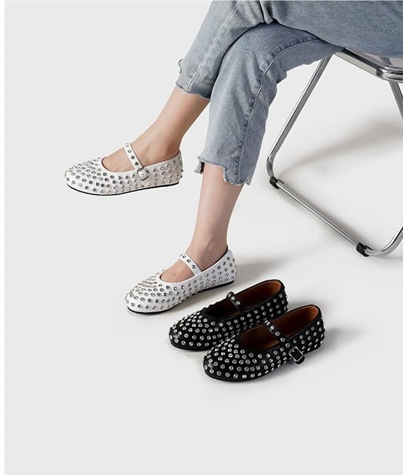 Rhinestone Ballet Flats for Women, Sparkly Crystals Ballerina Shoes Buckle Strap Mary Jane Flats Round Toe Casual Dress Shoes4