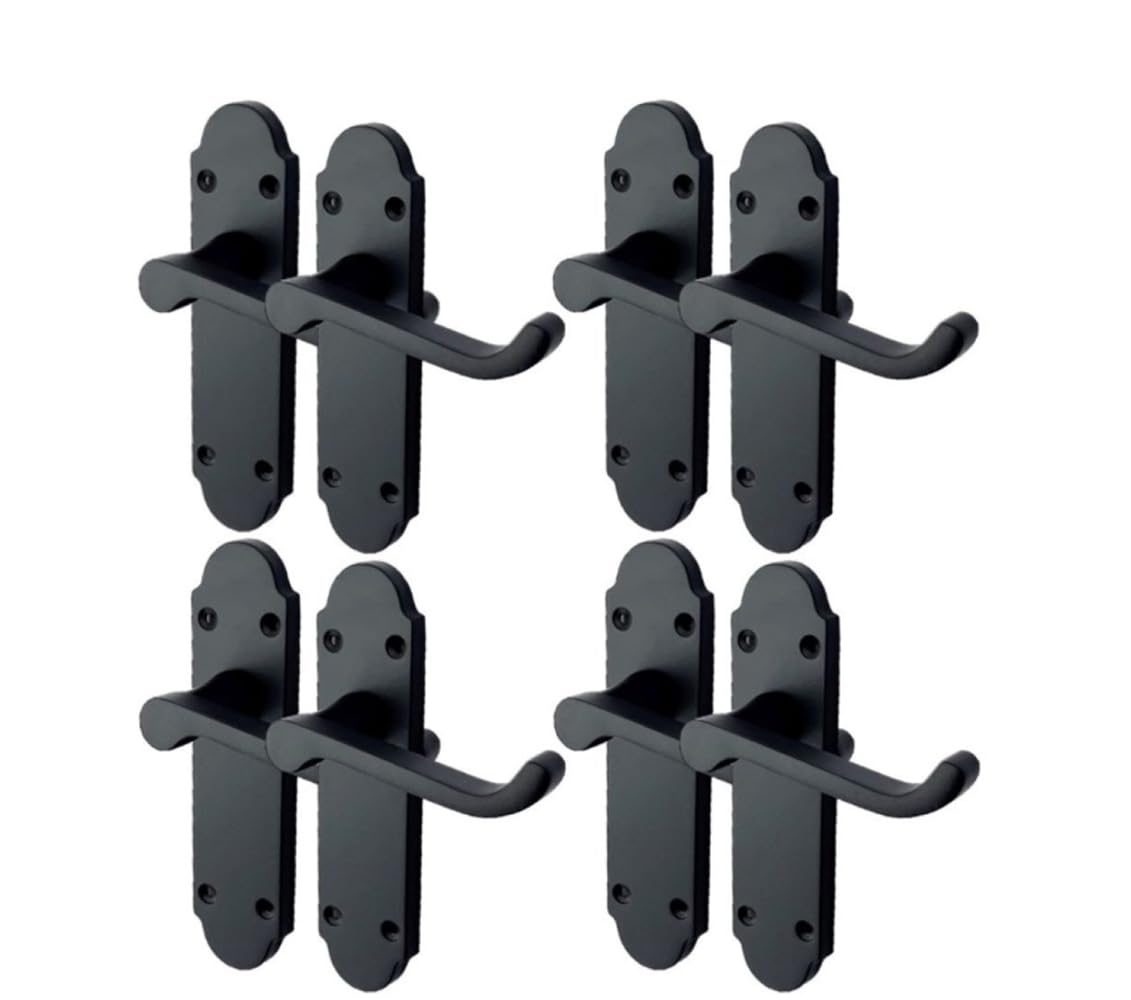 Epsom Door Handle Matt Black Internal Door Handles - Door Handles Internal Sets Including Tubular Latch Black Door Handle Set for Internal Doors Door Handle in Black 170mm X 42mm (4 Pair of Handles)
