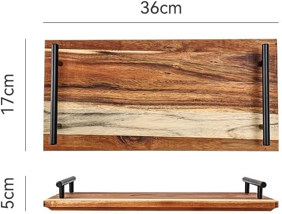 Serving Trays Japanese Acacia Wood Tray Solid Wood Breakfast Tray with Handle Afternoon Tea Snack Tray Retro Dessert Tray Breakfast Tray,B-Medium