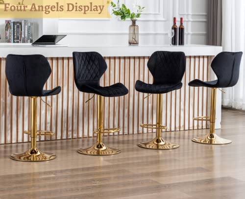Ealson Velvet Bar Stools Set Of 4 Counter Height Barstools With Back Swivel Bar Chairs With Gold Base Modern Adjustable Kitchen Island Stools For Home Bar/Dining Room, Black #TOP5