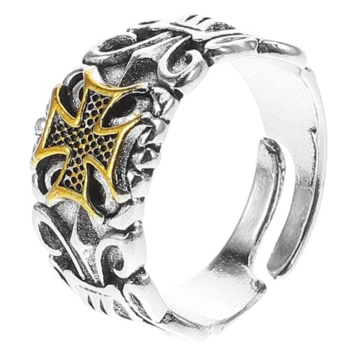 ibasenice Anillo Ajustable de Cruz Retro para Hombre Anillo Abierto de Aleación de Zinc Resistente Diseño Distintivo y Moderno Joyería Masculina para Uso Diario y Regalos