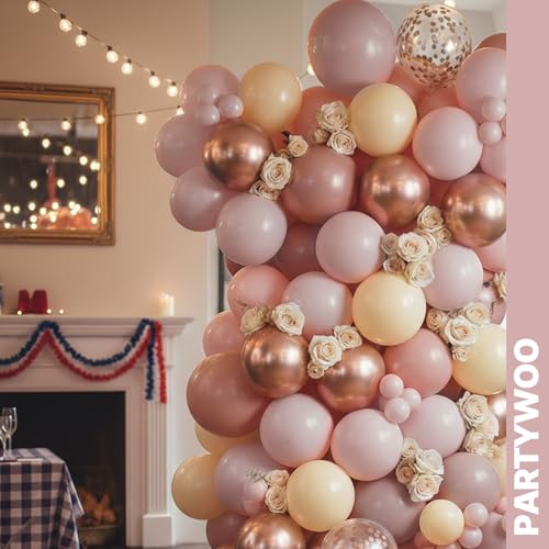 Image of PartyWoo Dusty Pink Balloons 66pcs 12 Inch Blush Rose Pink Metallic Rose Gold Nude Boho White Sand Confetti Balloons for Baby Shower Birthday Gender Reveal Wedding Anniversary Party Decorations
