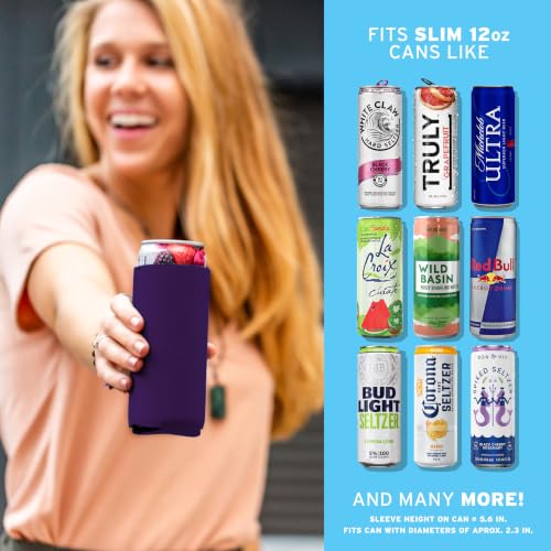 Image of Slim Can Cooler Sleeves (30-Pack) Soft Insulated Slim Can Koolie for White Claw Seltzer & Slim Beer - HTV Blanks for Vinyl Projects - Skinny Can Koolies Bulk - Tall Can Coolies for Slim Cans (Purple)