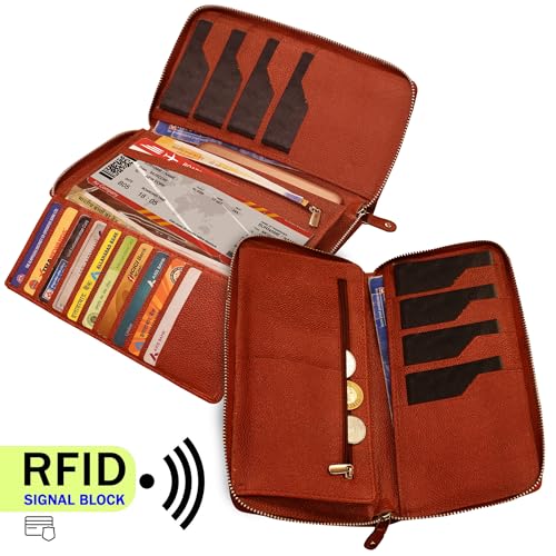 Image of ABYS Genuine Leather Brown Men Women Passport Checkbook Document Holder Wallet (1861DQ)