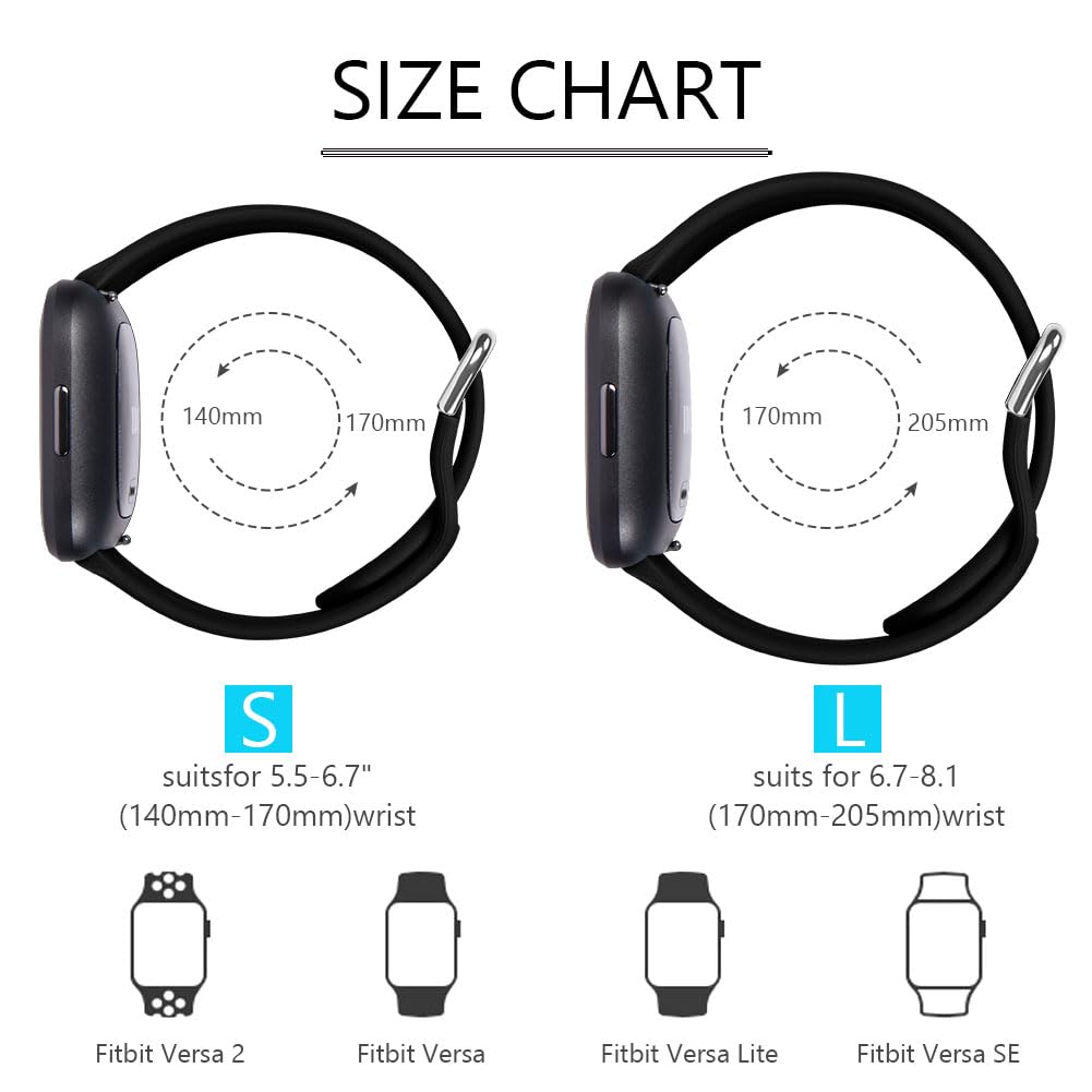 AXFEE Cinturino per Fitbit Versa, Cinturino per Fitbit Versa 2, per Fitbit Versa 3/Versa 4/Fitbit Sense/Sense 2, Regolabile Cinturino Sportivo, Silicone Cinturino Ricambio(Piccolo/Grande)
