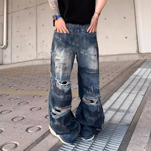 Baggy Jeans Men Distressed Y2k Jeans Men Washed Ripped Relaxed Fit Streetwear Wide Leg Denim Pants3