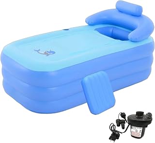 Folding Inflatable Bathtub, 63” Inflatable Bathtub Adults, Portable Hot Tub Ice Bath Tub, WQV SPA Freestanding Soaking Bathtub with Electric Air Pump for Shower Indoor Outdoor