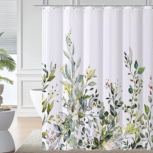 XZTXBest Shower Curtain Sage Green Eucalyptus Shower Curtain for Bathroom, Watercolor Leaves Floral Shower Curtain,Waterproof,Mildew Resistant,Weighted Hem,Boho Shower Curtain with 12 Hooks,72x72 Inch