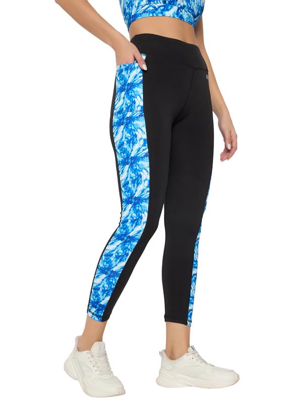 Image of Clovia Women's High Rise Active Tights in Black with Side Panels & Side Pocket