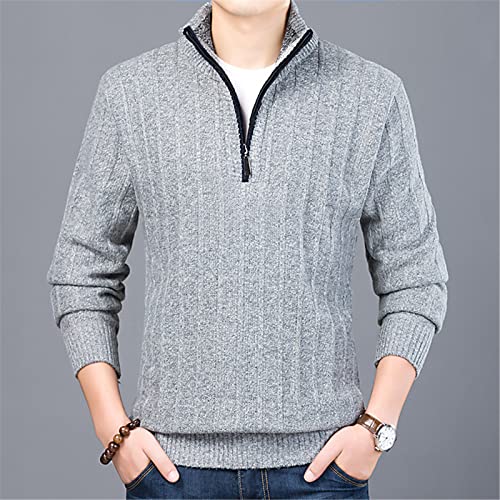 Pull décontracté de qualité supérieure à col montant zippé gris M - 4