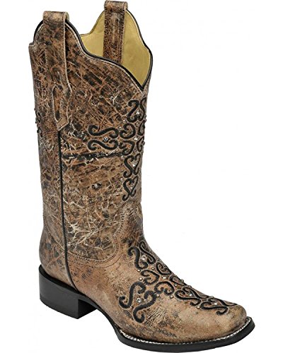 Corral Women's Distressed Bronze Crystal Embroidered Cross Snip Toe Boots R1279 (10.5 B(M) US)