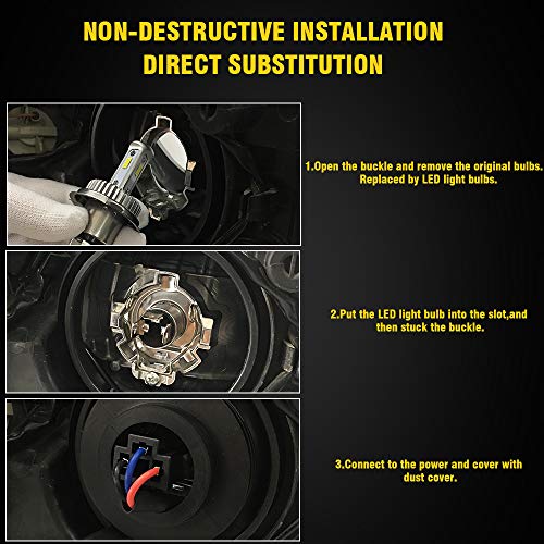 DAYWALKER H4 LED Motorcycle Light Bulb Hi/Lo Beam 9003 Bulb 6000 Lumens White 6000k CSP Chips H4 Bulb 1:1 Designï¼Pack of 1