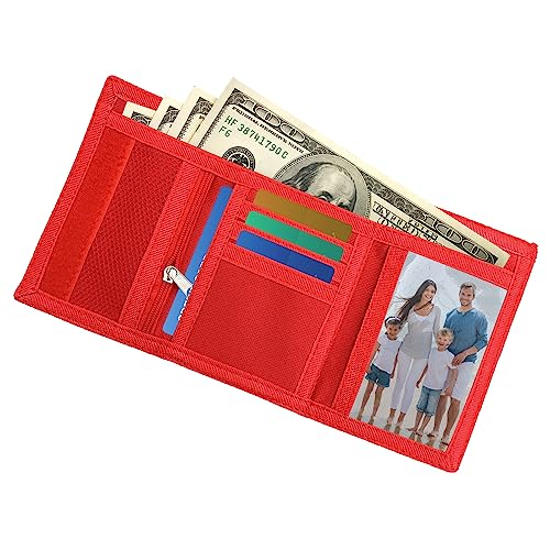 Image of AI-DEE RFID Trifold Canvas Outdoor Sports Wallet for Kids - Front Pocket Wallet with Magic Sticker (Pink Camouflage2)