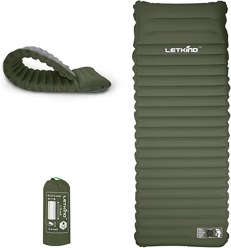LETKIND Almohadilla de dormir para acampar con bomba integrada, almohadilla de dormir autoinflable de 4 pulgadas de grosor con almohada,