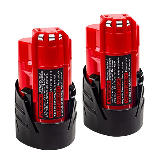2Pièces M12 12V 3,5Ah Batterie pour Milwaukee Remplacement 48-11-2411 48-11-2420 48-11-2401 48-11-2402 Compatible avec Les Outils compacts sans Fil Milwaukee Cover