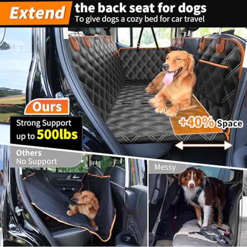 Image of KYG Hard Bottom Dog Hammock for Car, Back Seat Extender, Dog Car Seat Cover for Back Seat Waterproof with Mesh Window and Storage Pocket Travel Bed For Cars Medium SUVs