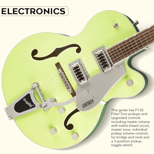 Gretsch G5420T Electromatic Classic Hollow Body Single Cut with Bigsby Two Tone Anniversary Green Electric Guitar Bundle with Gig Bag, and Nickel-Plated Steel Guitar Strings (3 Items)