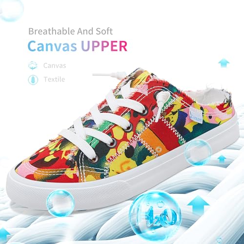 Image of Obtaom Women Canvas Mules Memory Foam Clipper Fashion Sneakers Comfortable Slip-On Mule Backless Holiday Shoes