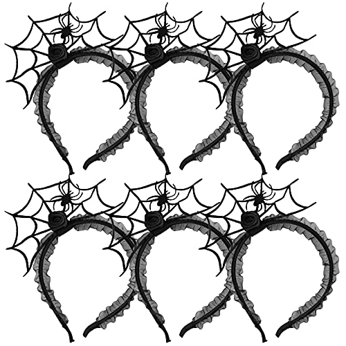 Framendino, 6 Stück Halloween Spinnennetz Stirnband Spinnen Haar Hoop Blume Maskerade Teufel Kopfschmuck für Kostüm Party Zubehör Schwarz Cover