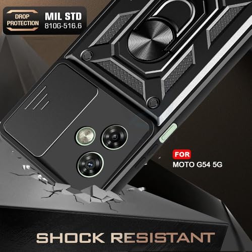 Image of AIBEX Back Cover for Motorola G54 5G / Motorola G64 5G | D10 Tough Armor Case | Sliding Camera Shield | 360 Protection | Kickstand Ring Holder | Military-Grade Shockproof Bumper Case