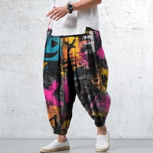 Casual Pants for Men Elastic High Waisted Harem Oversized Baggy Comfy Fashion Jogging Beach Shorts2