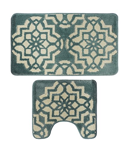 Waroom Home Bathroom Contour Rugs Combo, 2 Piece Soft Latex Backing Non Slip Bathrug Set, Machine Washable Bath Shower Rug And Contour Mat Set, Bath Shower Mat And U Shaped Toilet Floor Rug #TOP30