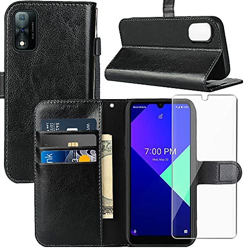 Wiko Ride 3 Case,U614as Phone Case, Wiko Ride 3 Wallet Case, with Screen Protector,PU Leather Wrist Strap Card Slots Shockproof Protective Flip Cover Phone Case for Wiko Ride 3, Black