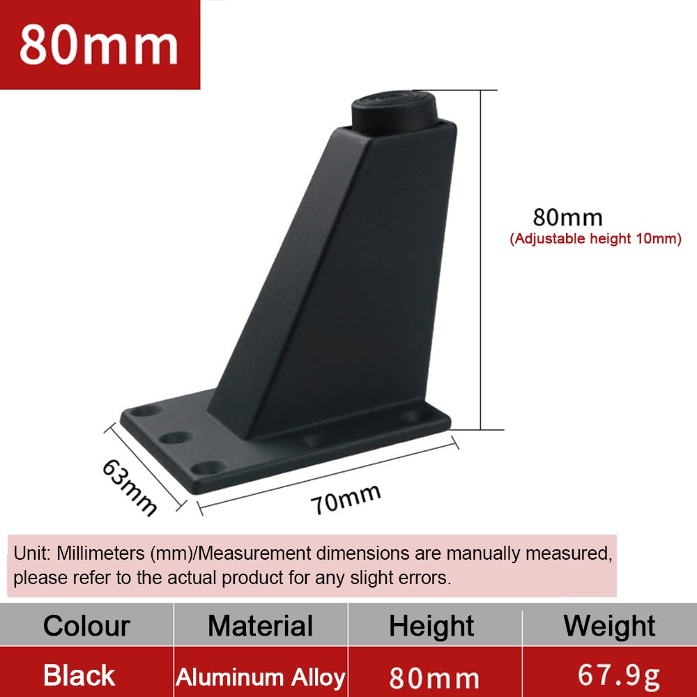 Globellapro 4PCS Adjustable Triangle Furniture Feet 80mm Aluminum Alloy Furniture Legs Replacement Support Feet with Screws for Sofa Table Cabinet Black - Image 2