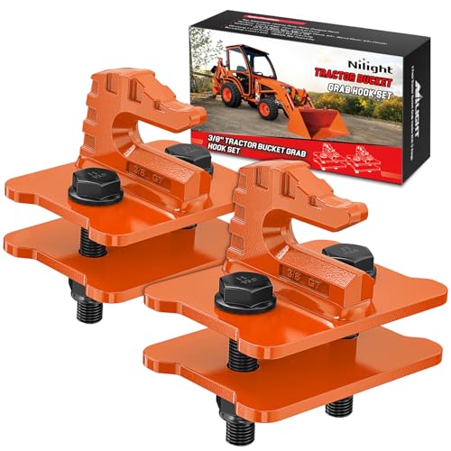 Image of Nilight 2PCS Tractor Bucket Grab Hook 3 /8'' Heavy Duty Drop Forged Steel Bolt On Zinc-Coated Cast Tow Max 15000 LBS Orange