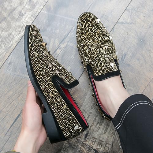Men's Rhinestone Studded Flat Smoking Loafers Luxury Shiny Glitter Slip On Tuxedo Rivets Dress Shoes for Prom Party Wedding Formal Shoes3