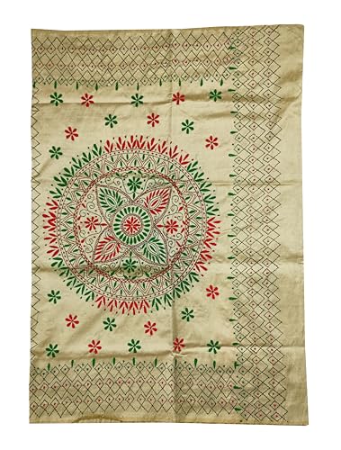 Image of SHRISTI CLOTHINGS Women's Hand Embroidered Cotton Silk Kantha Stitch Saree with Blouse Piece (SB420324 SWD57)