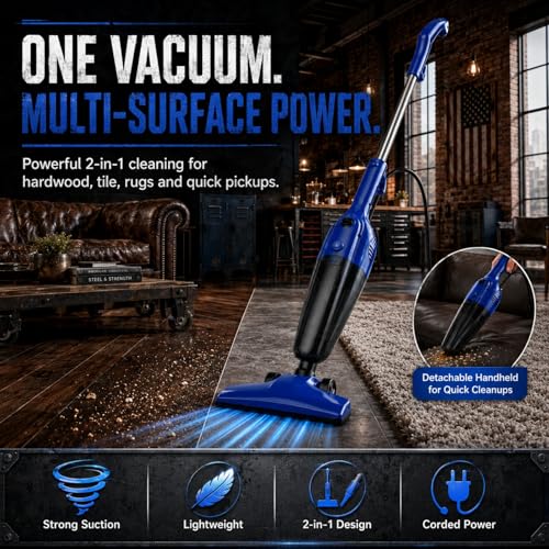 Image of FUNCCUBE Vacuum Cleaners for Home - Corded Stick Vacuum Cleaner, High Power Suction Vac for Pet Hair Carpet Hardwood Floor, Household Hand Lightweight Handheld Portable Car Vac, (Blue)