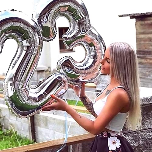 Number Balloon 0 Silver 40 Inch Foil Balloon With Straw & Ribbon Big Giant Jumbo Birthday Party Decorations Foil Mylar Helium Kids 0-9 Numbers Balloons For Baby Children #TOP4